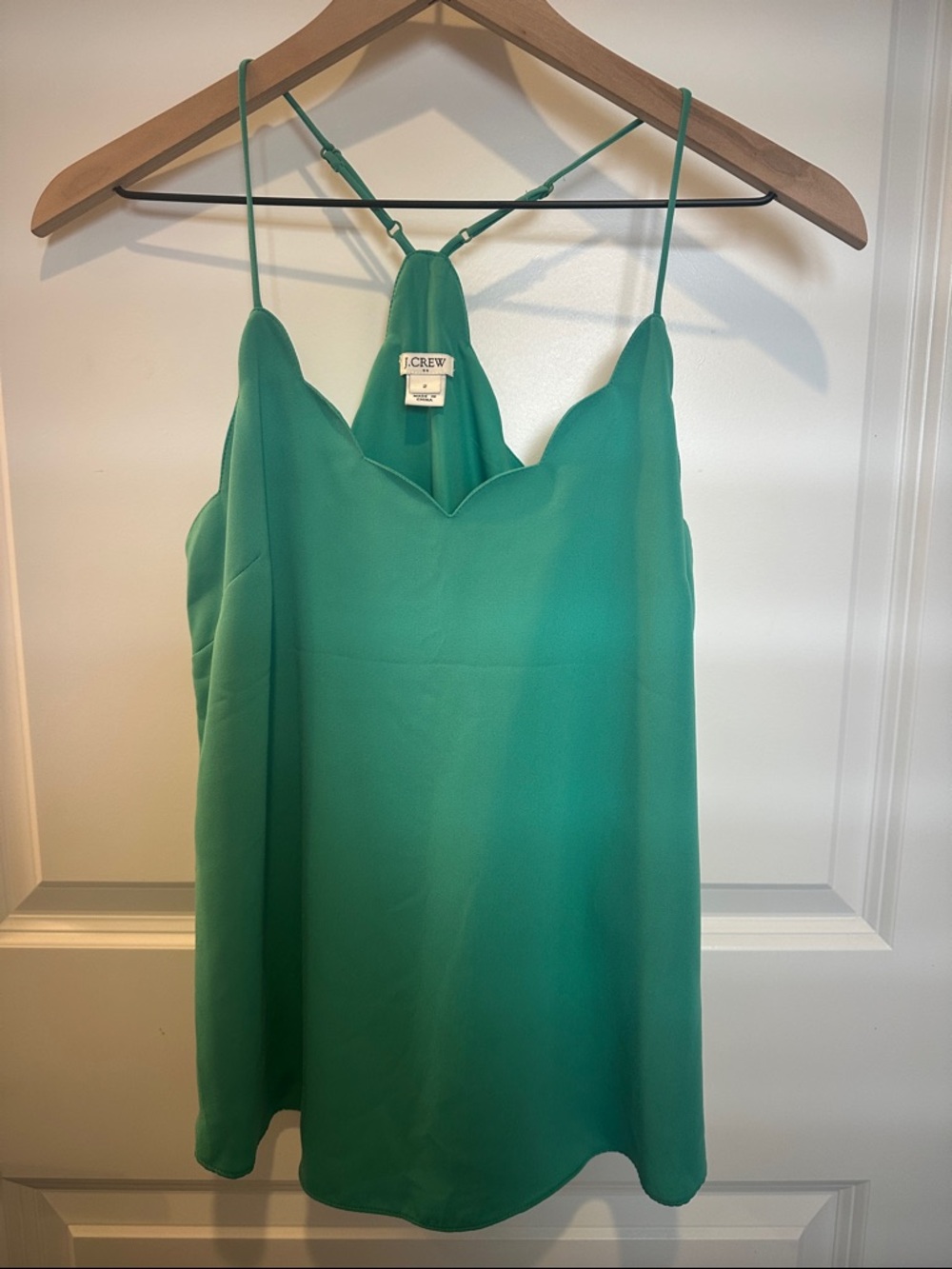 J. Crew Emerald Green Satin Scalloped Edge Camisole